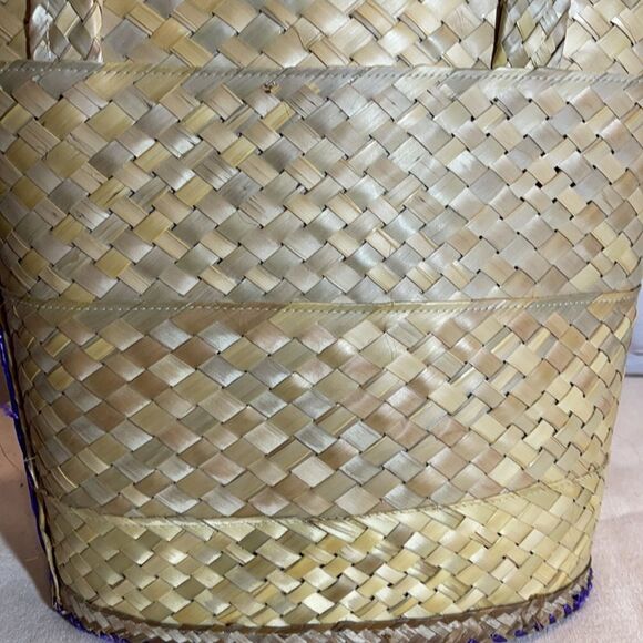 Vintage 1960s or 1970s Straw and Raffia Handbag or Small Tote Floral Beachy - Picture 7 of 16